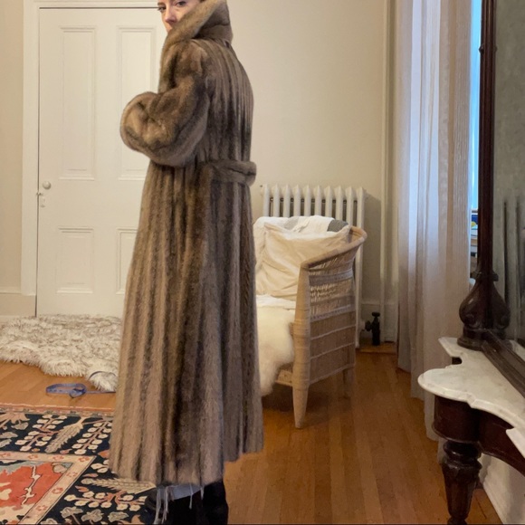 Bergorf Goodman Vintage Blush-Black Cross Mink Full Length Fur Coat - Picture 13 of 16